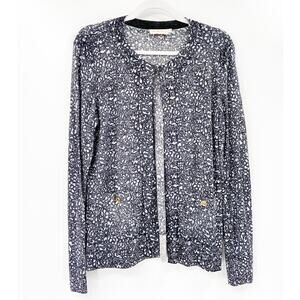 Tory Burch Merino Wool Floral Print Knit Long Sleeve Cardigan Sweater Size Large